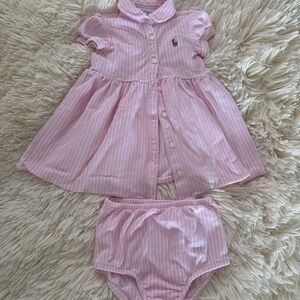 Ralph Lauren Blue Label Pink Striped Baby Dress Set